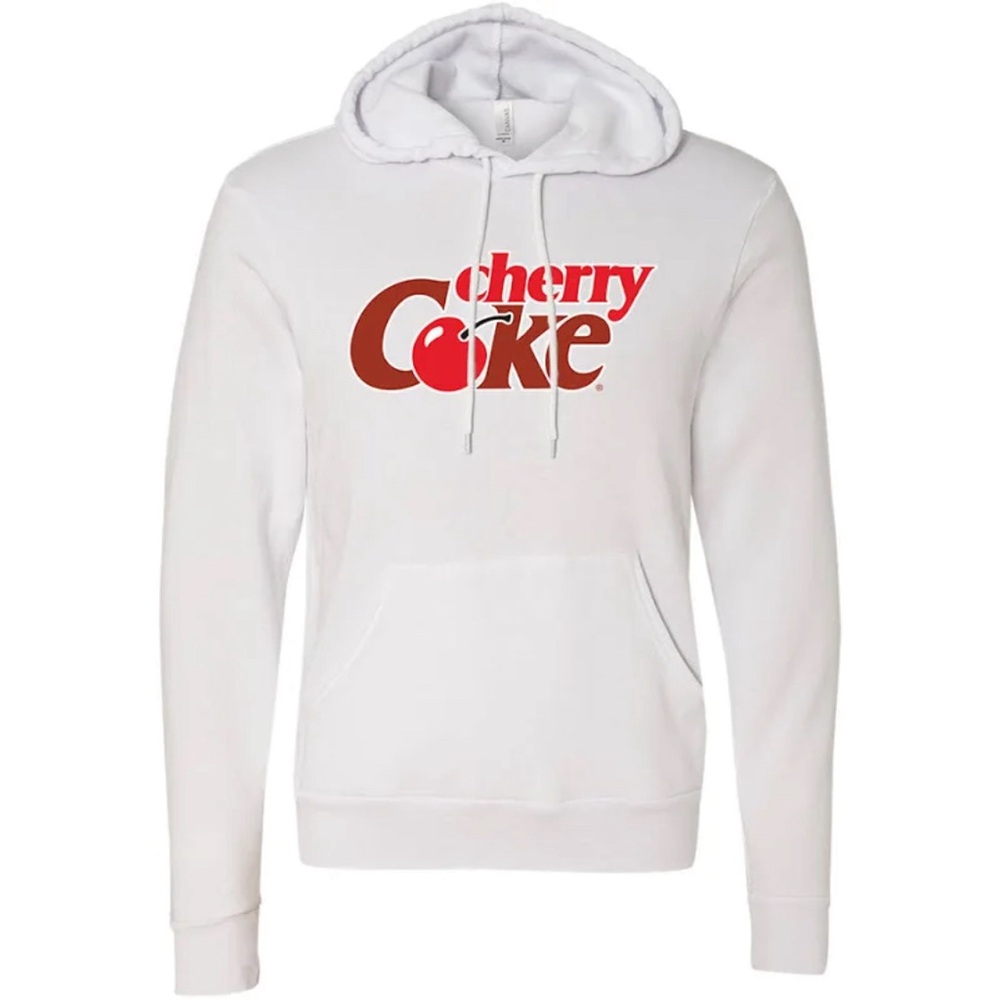 Unisex White Cherry Coke Graphic Red and Pink Logo Pullover Sweater Hoodie Large